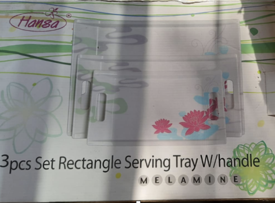 Set of 3 serving trays with handle, melamine