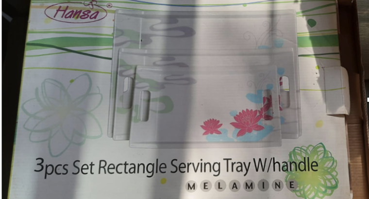 Set of 3 serving trays with handle, melamine